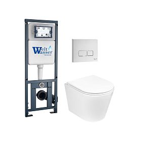 Комплект Weltwasser 10000011511 унитаза Salzbach 043 GL-WT с сиденьем микролифт и инсталляции Marberg 410 с кнопкой Marberg 410 SE GL-WT белой глянцевой - фото 1