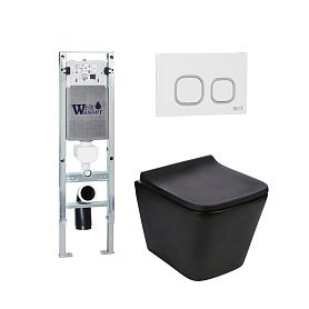 Комплект Weltwasser 10000010516 унитаза Gelbach 041 MT-BL с сиденьем микролифт и инсталляции Amberg 350 ST с белой кнопкой Amberg RD-WT - фото 1