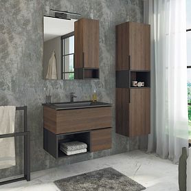 Мебель для ванной Comforty Франкфурт 75 с раковиной Comforty 75E черная матовая, цвет дуб шоколадно-коричневый - фото 1