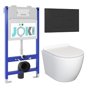 Комплект: JOKI Инсталляция JK03351+Кнопка JK702534BM черный+Stella JK1061016 унитаз белый - фото 1