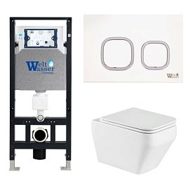Комплект Weltwasser 10000011660 унитаза Hofbach 041 GL-WT с сиденьем микролифт и инсталляции Amberg 506 с белой кнопкой Amberg RD-WT - фото 1