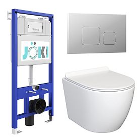 Комплект: JOKI Инсталляция JK01150+Кнопка JK701528CH хром+Stella JK1061016 белый унитаз - фото 1
