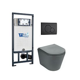 Комплект Weltwasser 10000011122 унитаза Salzbach 041 MT-GR с сиденьем микролифт и инсталляции Marberg 507 с черной кнопкой Mar 507 RD MT-BL - фото 1