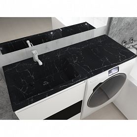 Раковина Stella Polar Мадлен 120x48 для установки над стиральной машиной, левая, цвет черный мрамор - фото 1
