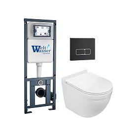 Комплект Weltwasser 10000010672 унитаза Heimbach 041 GL-WT с сиденьем микролифт и инсталляции Marberg 410 с черной кнопкой Mar 410 SE MT-BL - фото 1