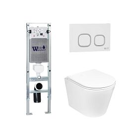 Комплект Weltwasser 10000011487 унитаза Salzbach 043 GL-WT с сиденьем микролифт и инсталляции Amberg 350 ST с белой кнопкой Amberg RD-WT - фото 1