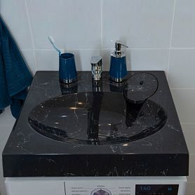 Раковина Stella Polar Миро 60х60 для установки над стиральной машиной, цвет черный мрамор - фото 1