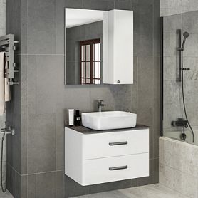 Мебель для ванной Comforty Амстердам 75 с черной матовой столешницей, цвет белый - фото 1