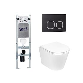 Комплект Weltwasser 10000011484 унитаза Salzbach 043 GL-WT с сиденьем микролифт и инсталляции Amberg 350 ST с черной кнопкой Amberg RD-BL - фото 1