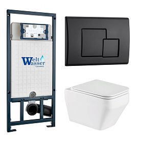 Комплект Weltwasser 10000011687 унитаза Hofbach 041 GL-WT с сиденьем микролифт и инсталляции Marberg 507 с черной кнопкой Marberg 507 SE MT-BL - фото 1