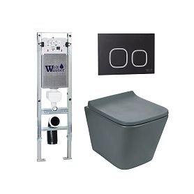 Комплект Weltwasser 10000010553 унитаза Gelbach 041 MT-GR с сиденьем микролифт и инсталляции Amberg 350 ST с черной кнопкой Amberg RD-BL - фото 1