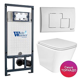 Комплект: Weltwasser Инсталляция Mar 507+Кнопка Mar 507 SE GL-WT белая+Verna T JK3031025 белый унитаз, смыв Торнадо - фото 1