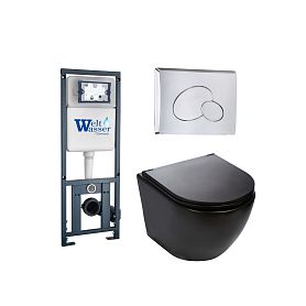 Комплект Weltwasser 10000011350 унитаза Merzbach 043 MT-BL с сиденьем микролифт и инсталляции Marberg 410 с кнопкой Mar 410 RD-CR хром - фото 1