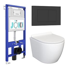 Комплект: JOKI Инсталляция JK01150+Кнопка JK013525BM черный+Stella JK1061016 белый унитаз - фото 1