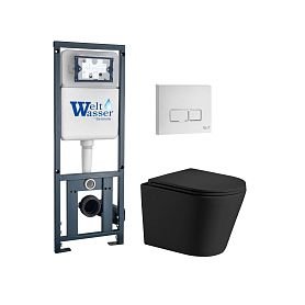 Комплект Weltwasser 10000011077 унитаза Salzbach 041 MT-BL с сиденьем микролифт и инсталляции Marberg 410 с белой кнопкой Mar 410 SE GL-WT - фото 1