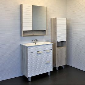 Мебель для ванной Comforty Клеон 75 Н, цвет белый / дуб дымчатый - фото 1