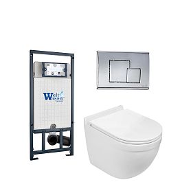 Комплект Weltwasser 10000010677 унитаза Heimbach 041 GL-WT с сиденьем микролифт и инсталляции Marberg 507 с кнопкой Mar 507 SE-CR хром - фото 1