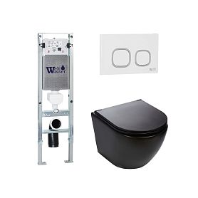 Комплект Weltwasser 10000011325 унитаза Merzbach 043 MT-BL с сиденьем микролифт и инсталляции Amberg 350 ST с белой кнопкой Amberg RD-WT - фото 1