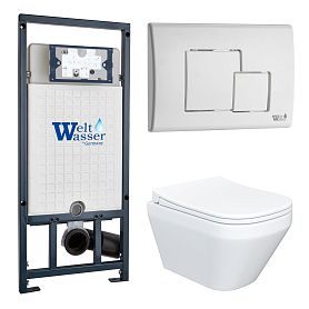 Комплект: Weltwasser Инсталляция Mar 507+Кнопка Mar 507 SE GL-WT белый+Ventus JK7011055 белый унитаз - фото 1