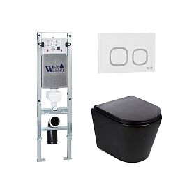 Комплект Weltwasser 10000011051 унитаза Salzbach 041 MT-BL с сиденьем микролифт и инсталляции Amberg 350 ST с белой кнопкой Amberg RD-WT - фото 1
