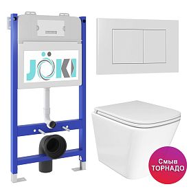 Комплект: JOKI Инсталляция JK03351+Кнопка JK020522WM белый+Verna T JK3031025 унитаз белый, смыв Торнадо - фото 1