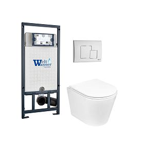 Комплект Weltwasser 10000011518 унитаза Salzbach 043 GL-WT с сиденьем микролифт и инсталляции Marberg 507 с кнопкой Marberg 507 SE GL-WT белой глянцевой - фото 1