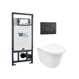 Комплект Weltwasser 10000011133 унитаза Telbach 004 GL-WT с сиденьем микролифт и инсталляции Marberg 507 с черной кнопкой Mar 507 SE MT-BL - фото 1
