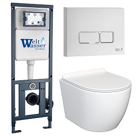Комплект: Weltwasser Инсталляция Mar 410+Кнопка Mar 410 SE GL-WT белая+Stella JK1061016 белый унитаз - фото 1