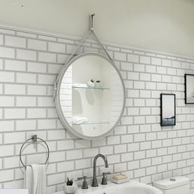 Зеркало Art & Max Milan 80x80, на кожаном ремне, с подсветкой и диммером, цвет белый - фото 1