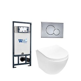Комплект Weltwasser 10000011437 унитаза Merzbach 043 MT-WT с сиденьем микролифт и инсталляции Marberg 507 с кнопкой Mar 507 RD-CR хром - фото 1