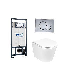 Комплект Weltwasser 10000011514 унитаза Salzbach 043 GL-WT с сиденьем микролифт и инсталляции Marberg 507 с кнопкой Marberg 507 RD CR хром - фото 1