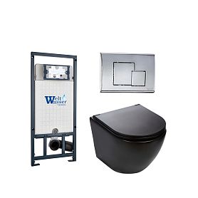 Комплект Weltwasser 10000011360 унитаза Merzbach 043 MT-BL с сиденьем микролифт и инсталляции Marberg 507 с кнопкой Mar 507 SE-CR хром - фото 1
