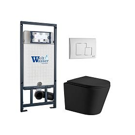 Комплект Weltwasser 10000011084 унитаза Salzbach 041 MT-BL с сиденьем микролифт и инсталляции Marberg 507 с белой кнопкой Mar 507 SE GL-WT - фото 1