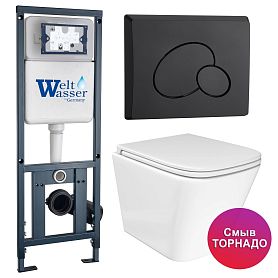 Комплект: Weltwasser Инсталляция Mar 410+Кнопка Mar 410 RD MT-BL черная+Verna T JK3031025 белый унитаз, смыв Торнадо - фото 1