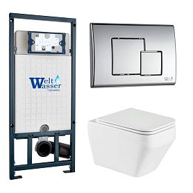Комплект Weltwasser 10000011685 унитаза Hofbach 041 GL-WT с сиденьем микролифт и инсталляции Marberg 507 с кнопкой Marberg 507 SE CR хром - фото 1