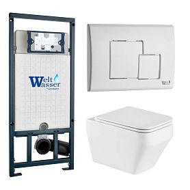 Комплект Weltwasser 10000011686 унитаза Hofbach 041 GL-WT с сиденьем микролифт и инсталляции Marberg 507 с белой кнопкой Marberg 507 SE GL-WT - фото 1