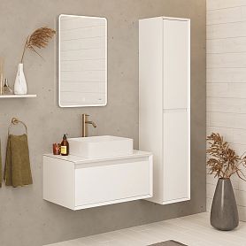 Мебель для ванной Dreja Insight 80, с 1 ящиком, со стеклянной столешницей, цвет белый глянец - фото 1