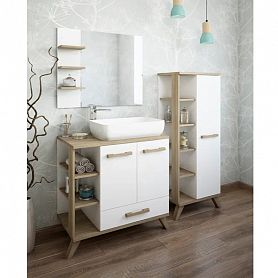 Мебель для ванной Sanflor Ингрид 80, с раковиной Plaza 55, цвет белый матовый / вяз швейцарский - фото 1