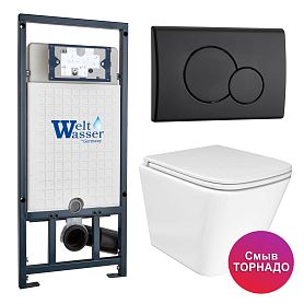 Комплект: Weltwasser Инсталляция Mar 507+Кнопка Mar 507 RD MT-BL черная+Verna T JK3031025 белый унитаз, смыв Торнадо - фото 1