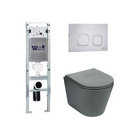 Комплект Weltwasser 10000011090 унитаза Salzbach 041 MT-GR с сиденьем микролифт и инсталляции Amberg 350 ST с кнопкой Amberg RD-MT CR хром - фото 1