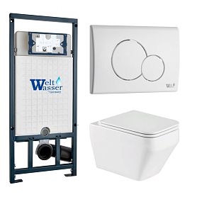Комплект Weltwasser 10000011683 унитаза Hofbach 041 GL-WT с сиденьем микролифт и инсталляции Marberg 507 с белой кнопкой Marberg 507 RD GL-WT - фото 1