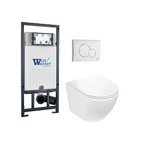 Комплект Weltwasser 10000011438 унитаза Merzbach 043 MT-WT с сиденьем микролифт и инсталляции Marberg 507 с белой кнопкой Mar 507 RD GL-WT - фото 1