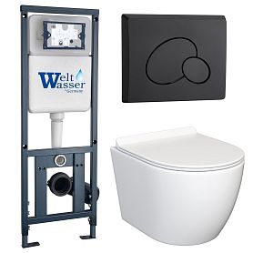 Комплект: Weltwasser Инсталляция Mar 410+Кнопка Mar 410 RD MT-BL черная+Stella JK1061016 белый унитаз - фото 1