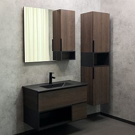 Мебель для ванной Comforty Франкфурт 90 с раковиной Comforty 90E черная матовая, цвет дуб шоколадно-коричневый - фото 1