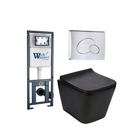 Комплект Weltwasser 10000010538 унитаза Gelbach 041 MT-BL с сиденьем микролифт и инсталляции Marberg 410 с кнопкой Mar 410 RD-CR хром - фото 1