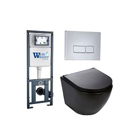 Комплект Weltwasser 10000011353 унитаза Merzbach 043 MT-BL с сиденьем микролифт и инсталляции Marberg 410 с кнопкой Mar 410 SE-CR хром - фото 1