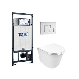 Комплект Weltwasser 10000011132 унитаза Telbach 004 GL-WT с сиденьем микролифт и инсталляции Marberg 507 с белой кнопкой Mar 507 SE GL-WT - фото 1