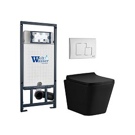 Комплект Weltwasser 10000010549 унитаза Gelbach 041 MT-BL с сиденьем микролифт и инсталляции Marberg 507 с белой кнопкой Mar 507 SE GL-WT - фото 1