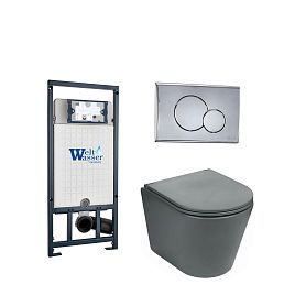 Комплект Weltwasser 10000011120 унитаза Salzbach 041 MT-GR с сиденьем микролифт и инсталляции Marberg 507 с кнопкой Mar 507 RD-CR хром - фото 1