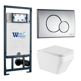 Комплект Weltwasser 10000011682 унитаза Hofbach 041 GL-WT с сиденьем микролифт и инсталляции Marberg 507 с кнопкой Marberg 507 RD CR хром - фото 1